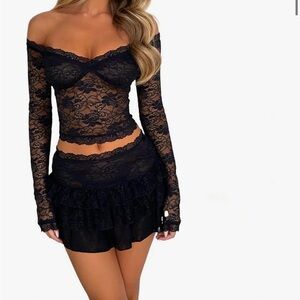 Black Lace Off-Shoulder Set
